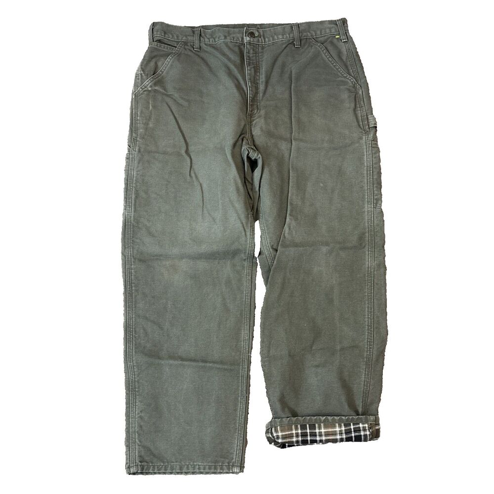 Carhartt Moss Green B111 MOS Flannel Lined Canvas Work Carpenter Pants Men 40x30